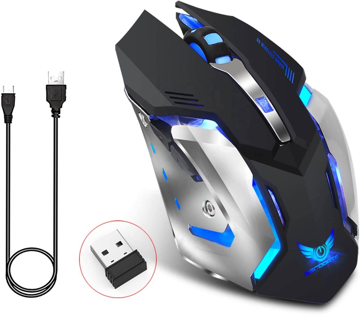 Wireless Gaming Mouse, 2.4GHZ Rechargeable Wireless Computer Game Mice Built in with 600mAh Battery