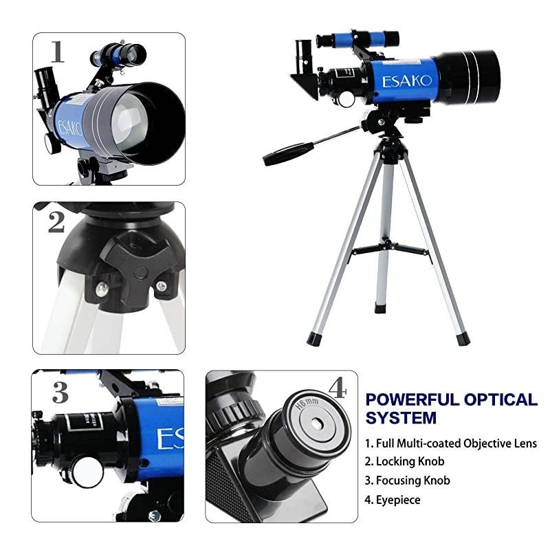 Telescope for Kids Beginners 70mm Portable Astronomical Telescopes with Phone Mount Remote Control