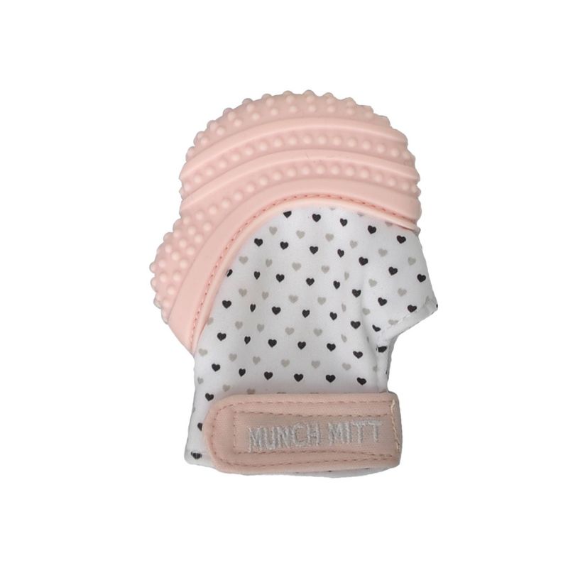 Malarkey Kids Munch Teether Mitt - Pastel Pink Hearts