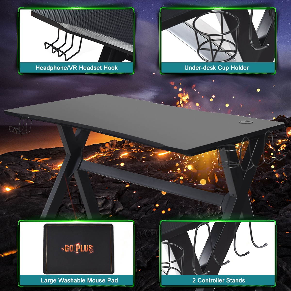 Gaming Desk Computer Desk Table w/Cup Holder & Headphone Hook Gamer Workstation