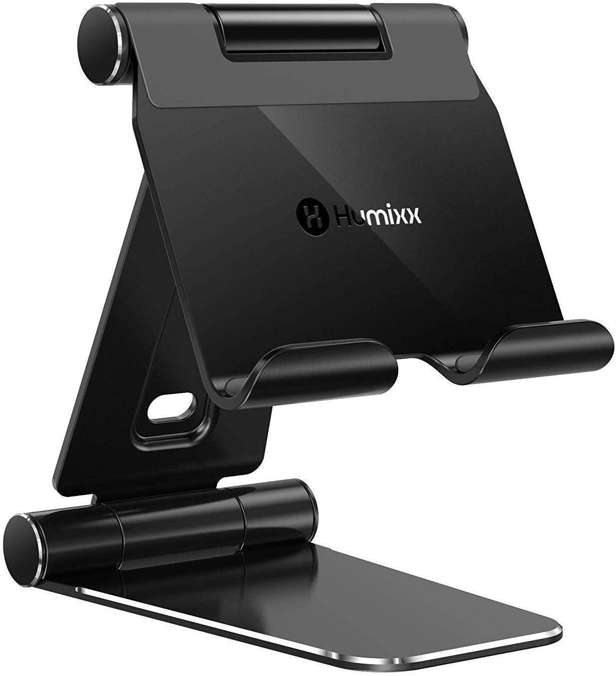 Humixx Tablet Stand, Dual Adjustable Phone Stand [Sturdy No-Slip/Shaking] Foldable Holder Dock Compatible with iPad Pro 12.9 Mini Air Samsung Galaxy Kindle Fire Nintendo Switch Pad 4-13 Inch Tablets