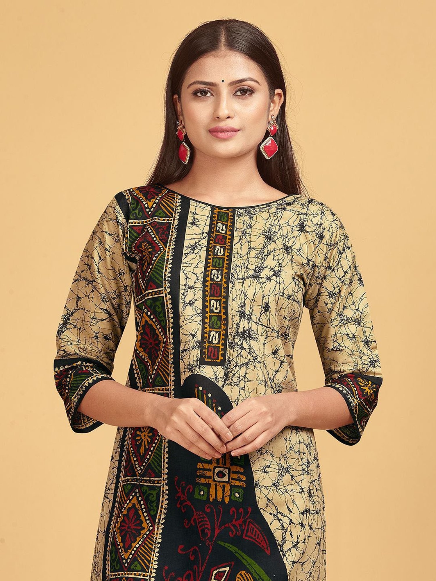 SHANVIKA Beige Printed Pure Cotton Dress Material