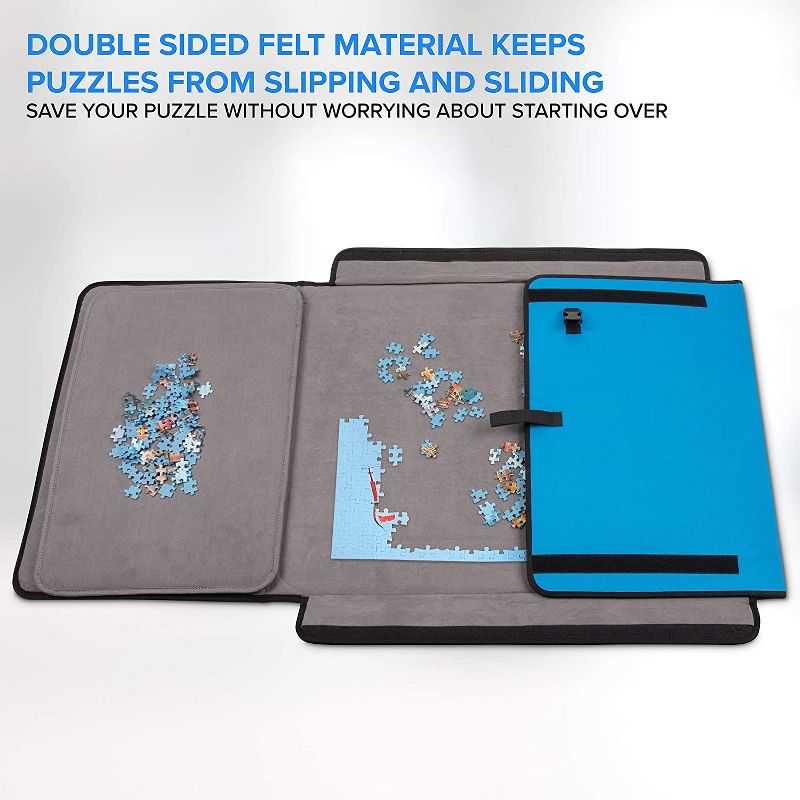 Jumbl 1500-Piece Puzzle Caddy | Portable Jigsaw Puzzle Mat, Organizer, Storage & Travel Case with Non-Slip Felt Surface, [2] Removable Panels for Sorting, Easy Velcro, Folding Design & Carry Handle