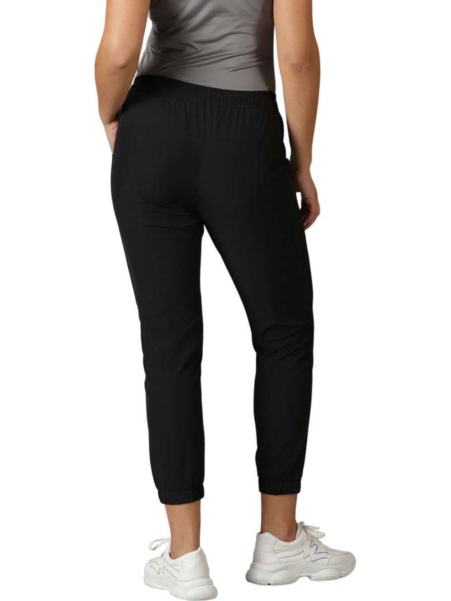 Domin8 Women Solid Running Black Track Pants With Elasticated Waist & Pockets