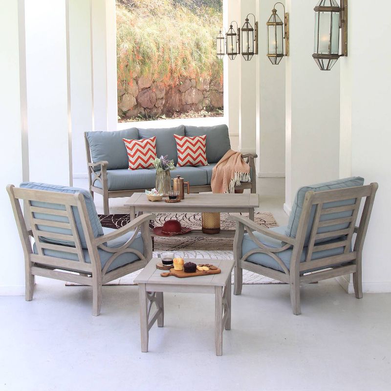 5pc Teak Abbington Patio Chat Set with Cushions - Blue Spruce - Cambridge Casual