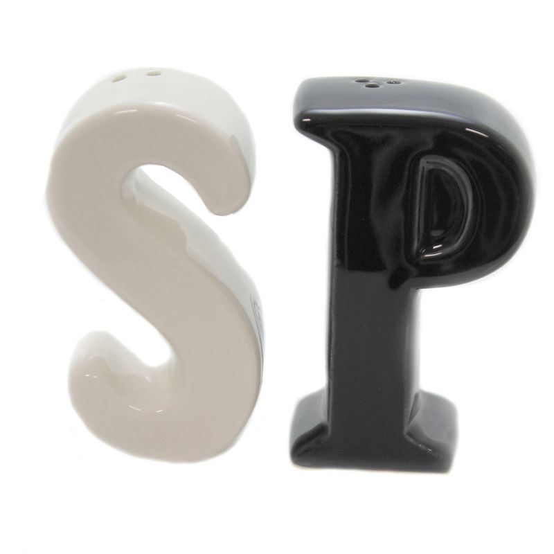 Tabletop 3.0" Letter S & P Salt Pepper Shaker Black White Kitchen Cosmos Gifts Corp.  -  Salt And Pepper Shaker Sets