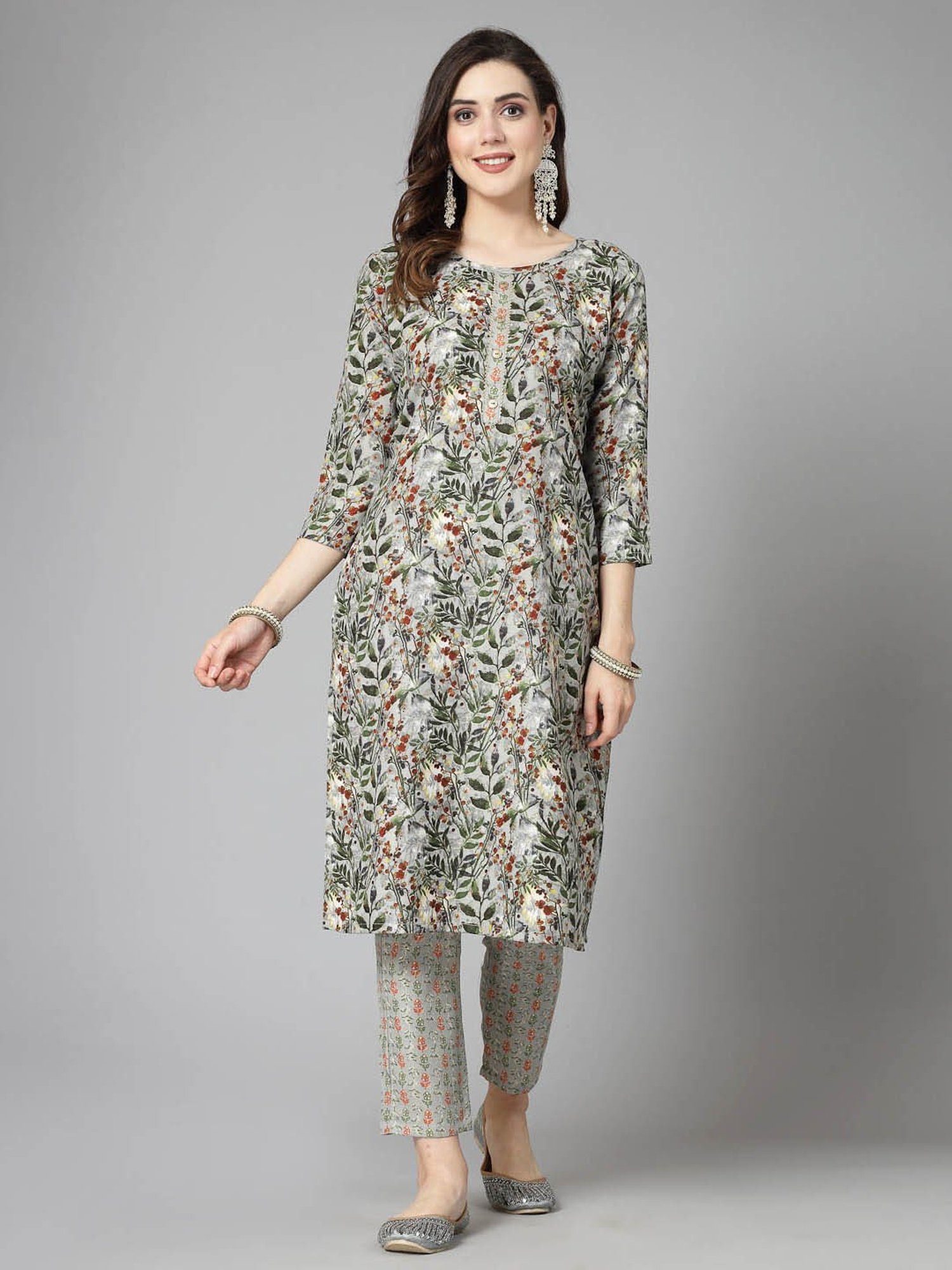 Stylum Green Floral Print Kurta With Pant & Dupatta