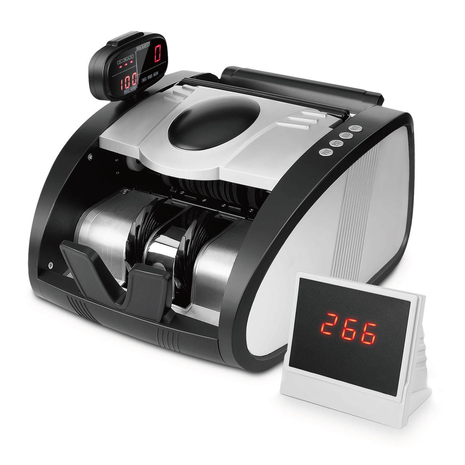 Money Bill Counter Machine with Fake UV, MG, IR Counterfeit - Portable Digital Electronic Cash Currency Banknote Counting Automatic Detection Systems and External LCD Display for Bank Store