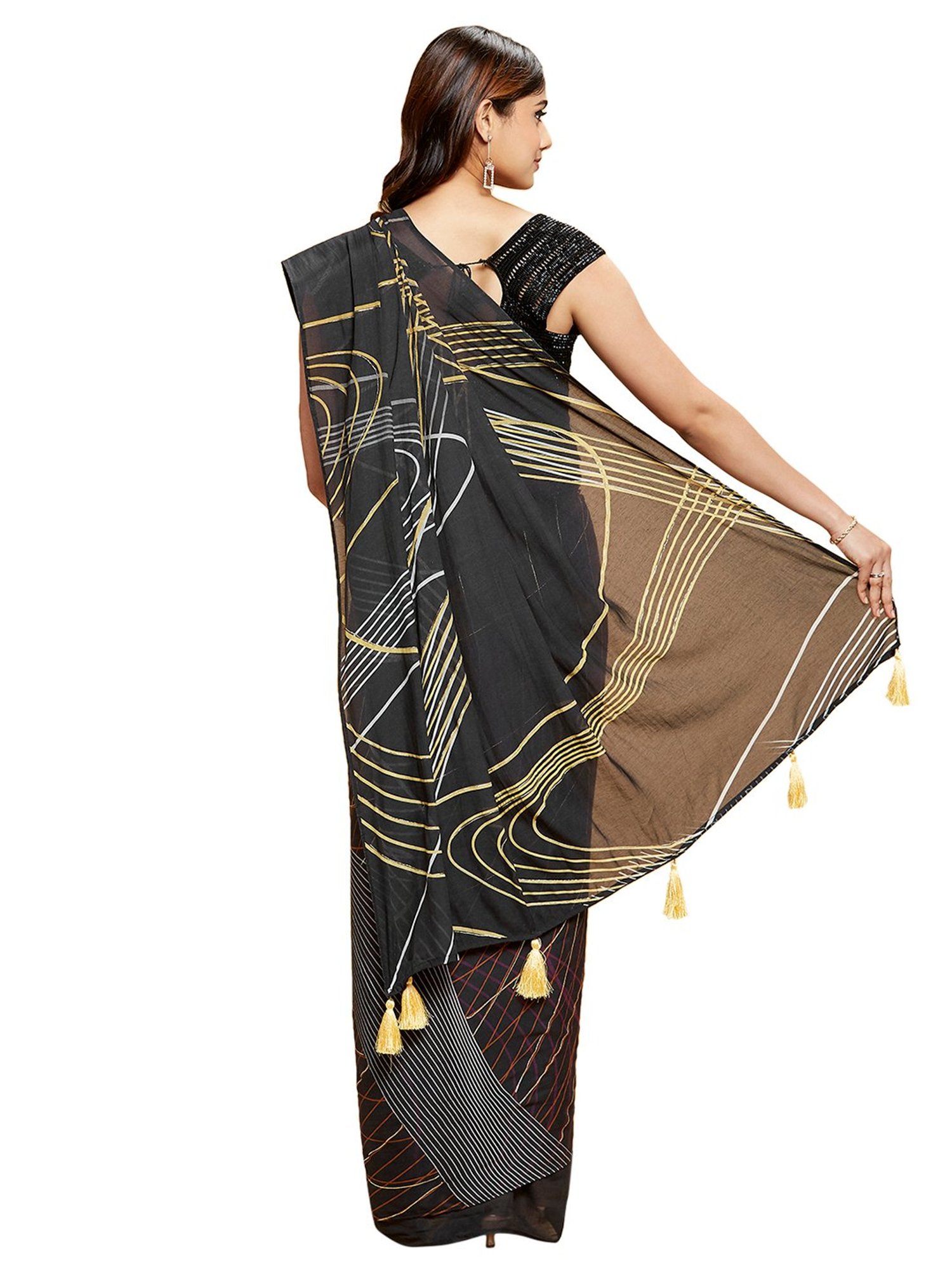 Navyasa by liva Black Glimmering Waves Liva Saree With Blouse