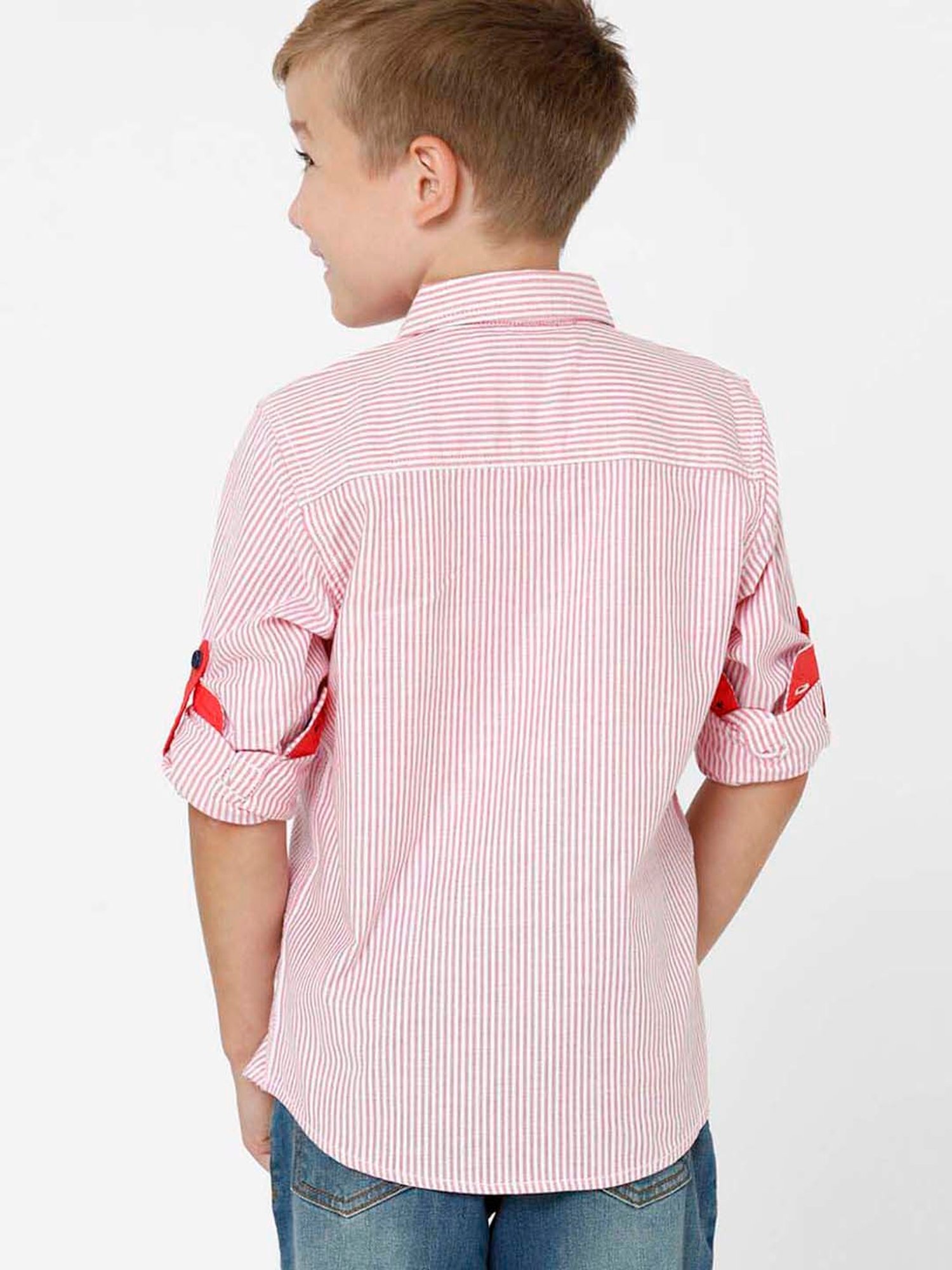 Kate & Oscar Kids Pink Cotton Striped Full Sleeves Shirt