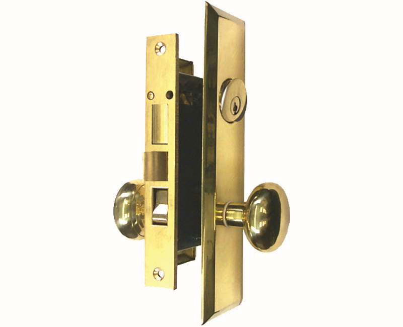 Em-D-Kay (Marks 114A/3 Like) 5114AR Polished Brass Right Hand Heavy Duty Mortise Entry Lockset, Screwless Knobs Thru Bolted Lock Set