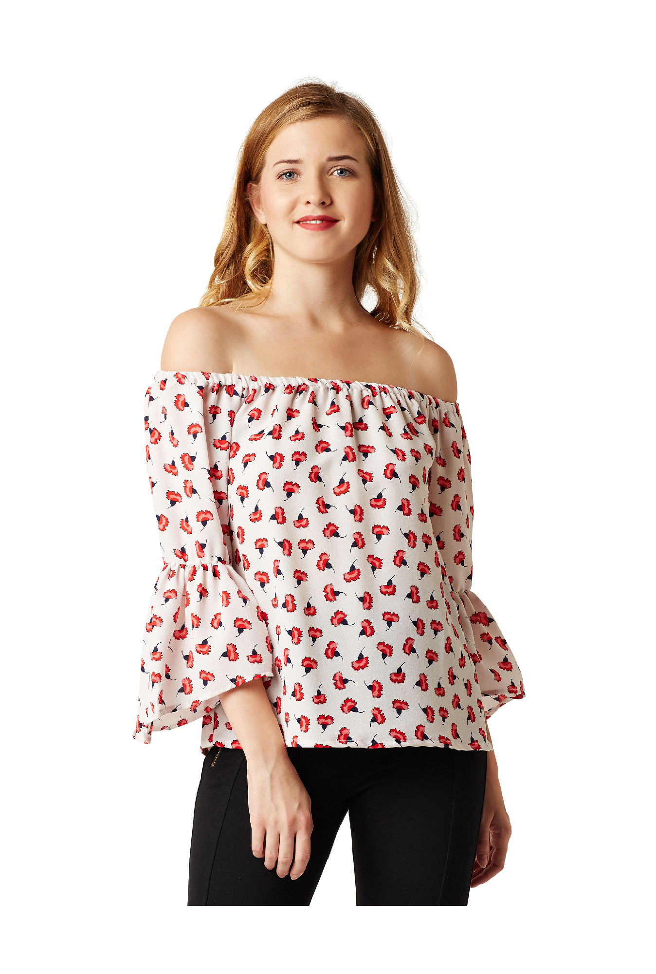 Miss Chase Off White Floral Print Crepe Top