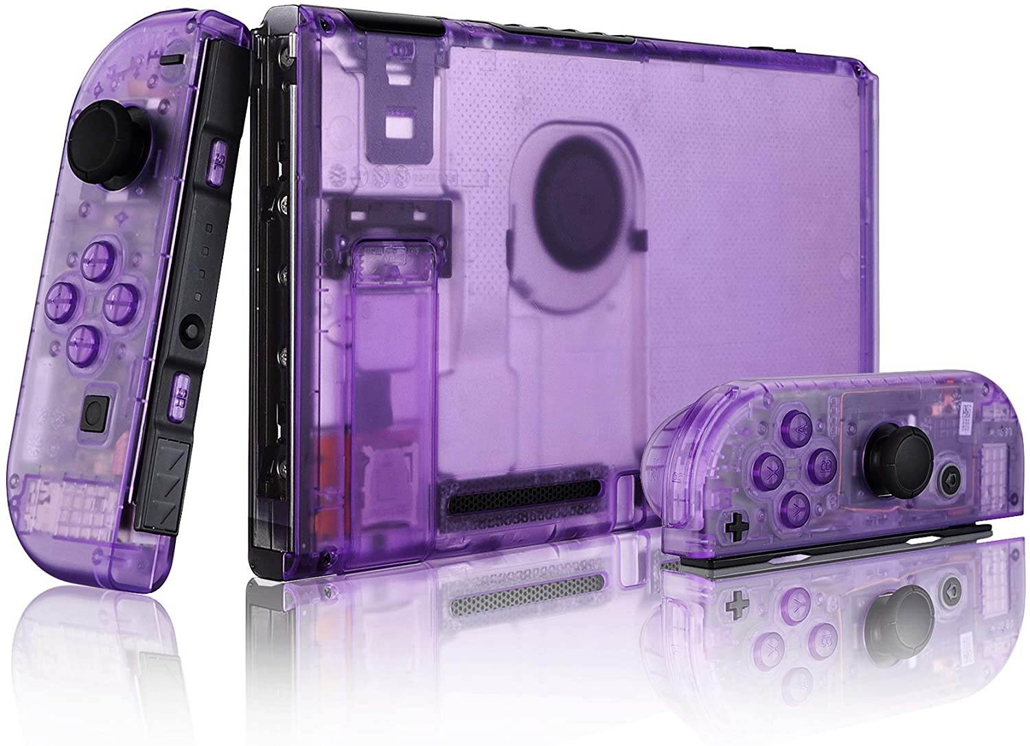 eXtremeRate Clear Atomic Purple Back Plate for Nintendo Switch Console, NS Joycon Handheld Controller Housing with Full Set Buttons, DIY Replacement Shell for Nintendo Switch
