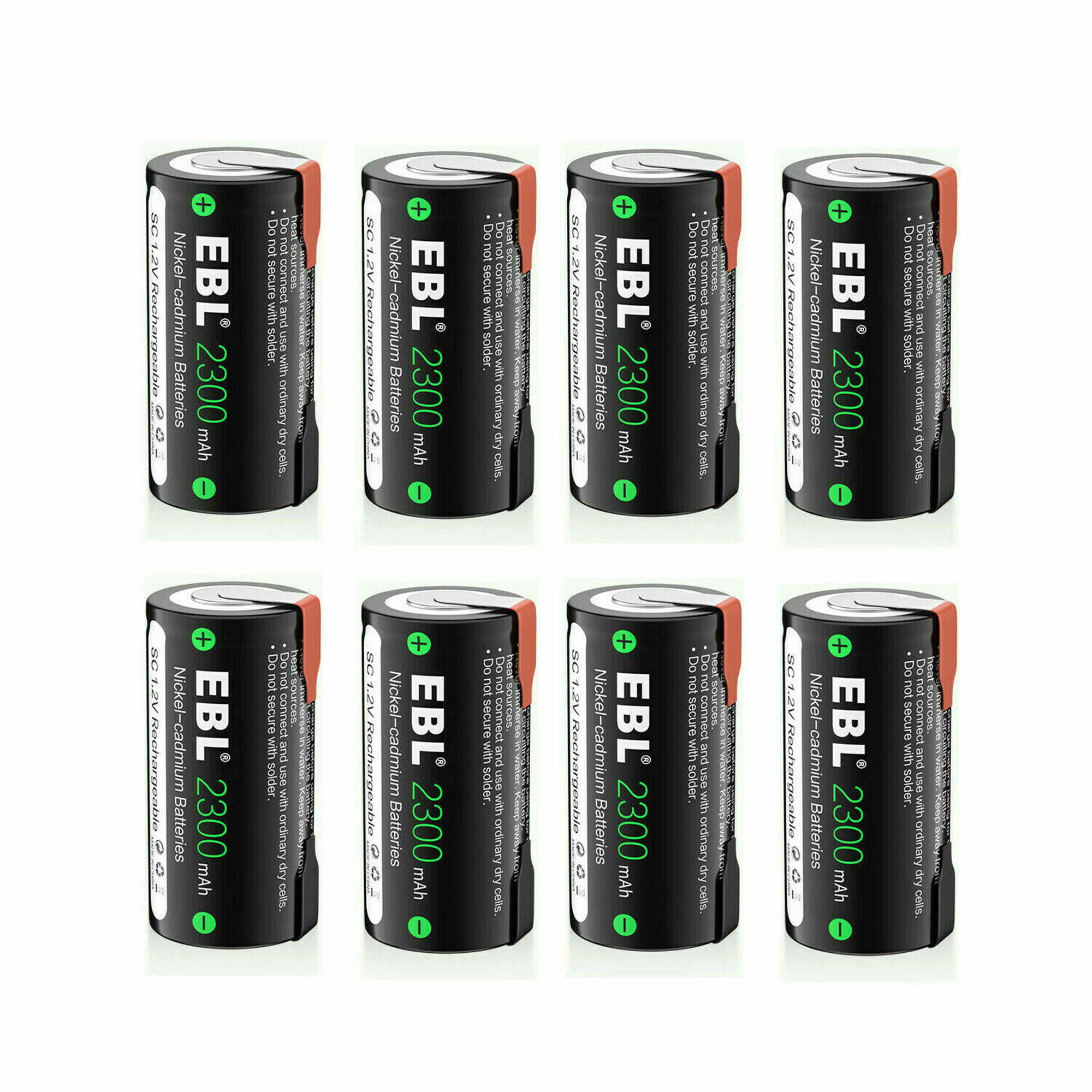 EBL 8 Piece Sub SC Cell 2300mAh Ni-Cd Rechargeable Batteries with tab for Power Tool