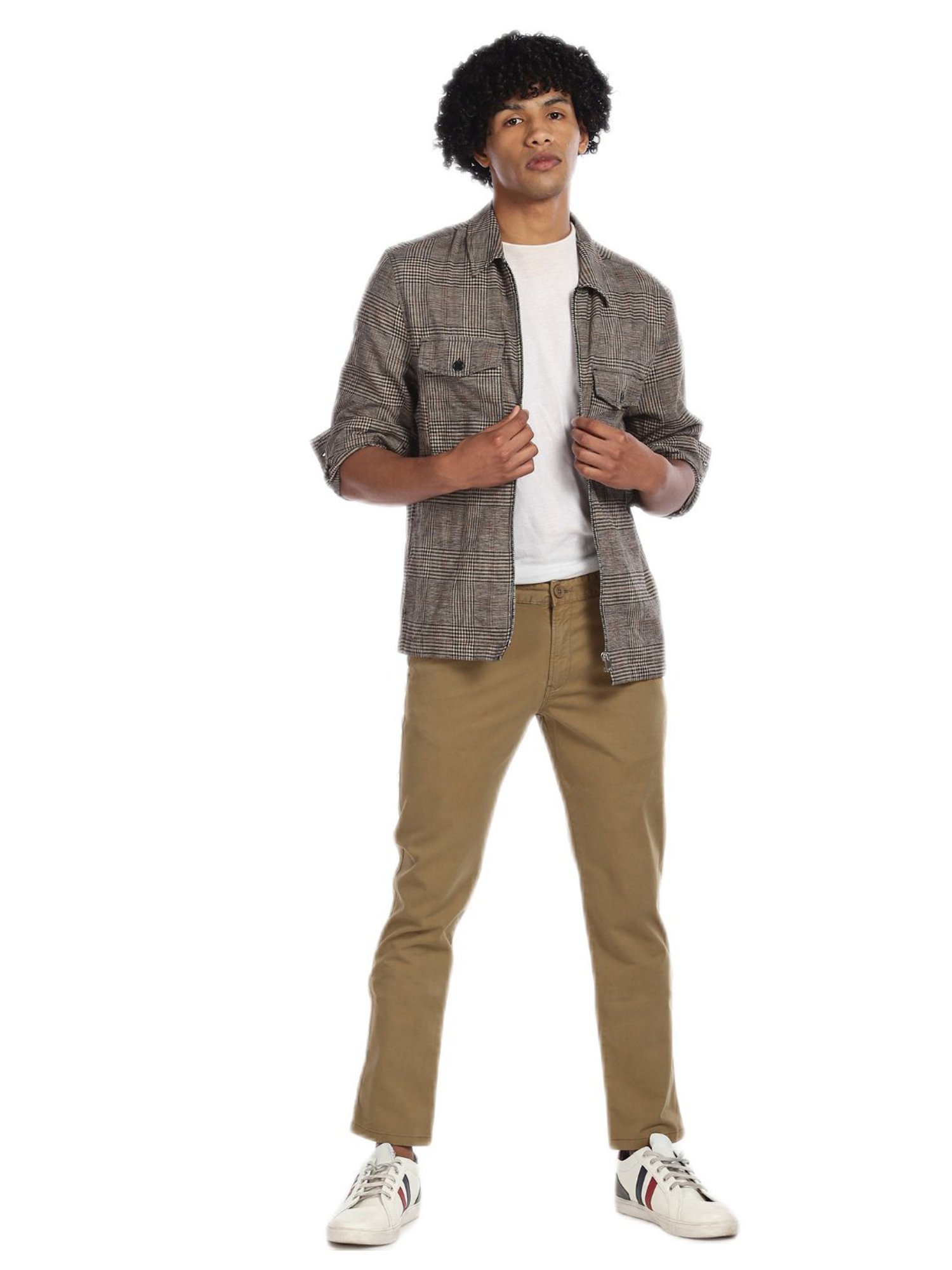 Aeropostale Khaki Flat Front Solid Casual Trousers
