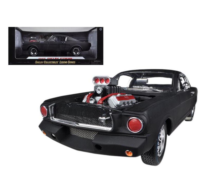 1965 Ford Shelby Mustang GT350R With Racing Engine Matt Black 1/18 Diecast Car Model by Shelby Collectibles