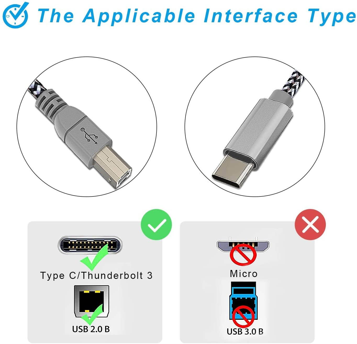 MIDI Cable for iPad ProUSB C to USB B MIDI OTG Cord Type C Printer Cable for MacBook/iPad Pro/Samsung/Google/LaptopWork with Electronic Music Instrument/Piano/Midi Keyboard