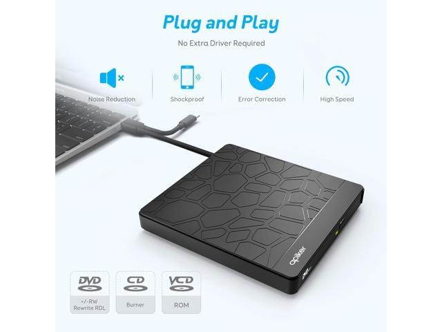 Apiker External DVD Drive, USB3.0 CD DVD +/-RW Burner for Laptop, Optical Disk Drive with SD Slot, Type C Cord and Carrying Case, Multi-Functional, for PC Desktop Mac Book Windows 10/8/7 Linux OS