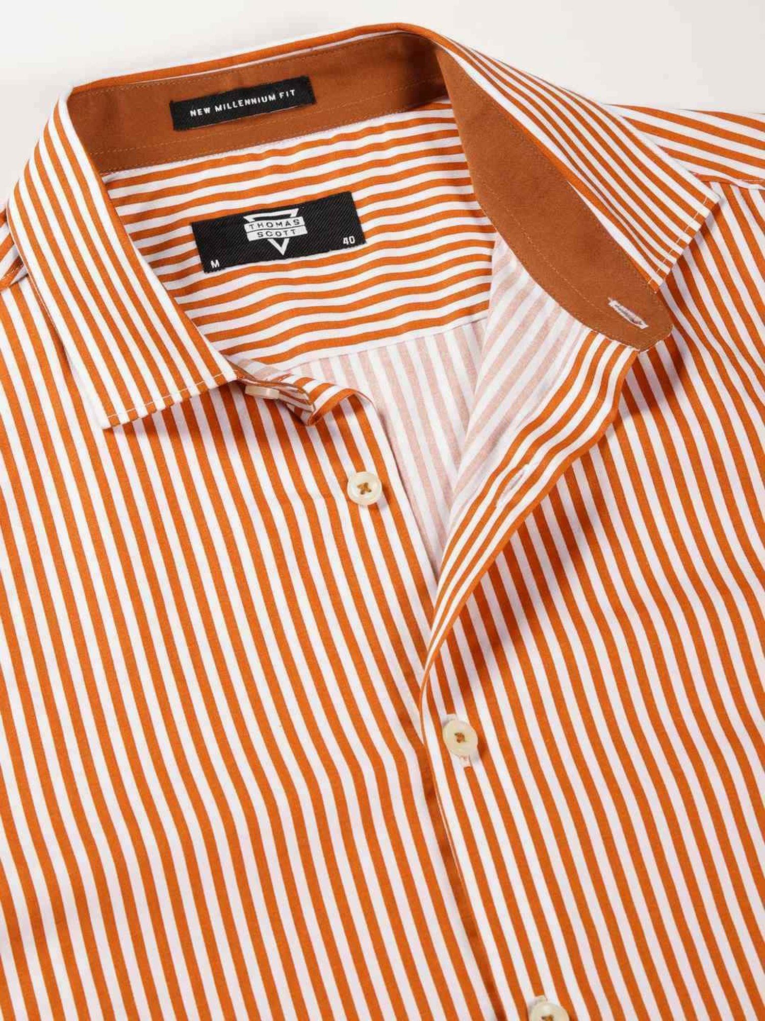 Thomas Scott Dark Orange Regular Fit Striped Shirt