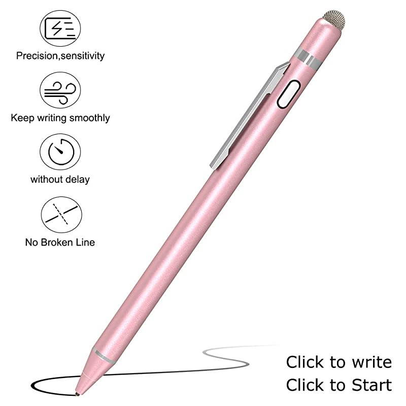 Stylus Digital Pen for Touch Screens 145mm fine Elastic Tip Rechargeable Pencil Compatible for iPad iPhone Samsung Phone TabletsiOSAndroid for DrawingWriting Capactive PenRose Gold