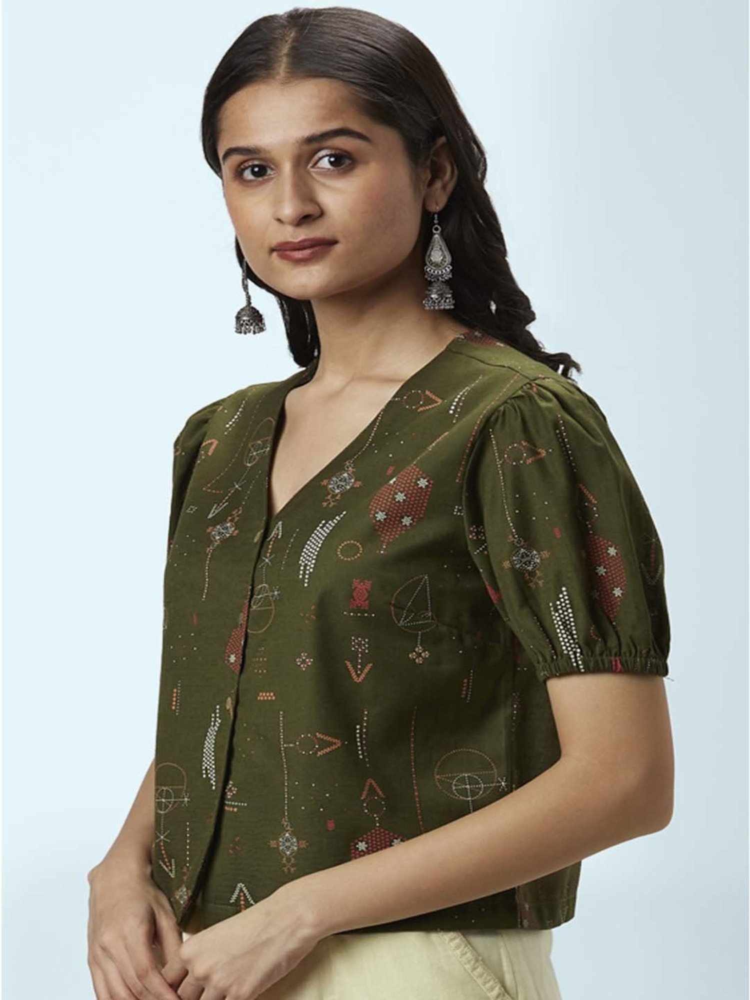 Akkriti by Pantaloons Olive Green Printed Top