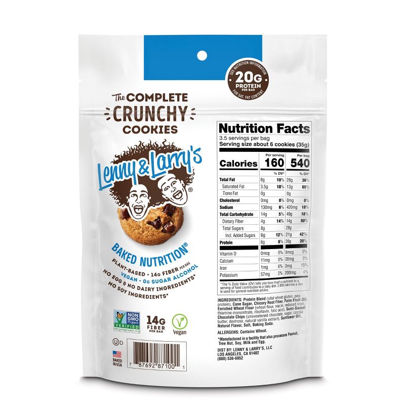 Lenny & Larry's Complete Vegan Crunchy Cookies - Chocolate Chip - 4.25oz