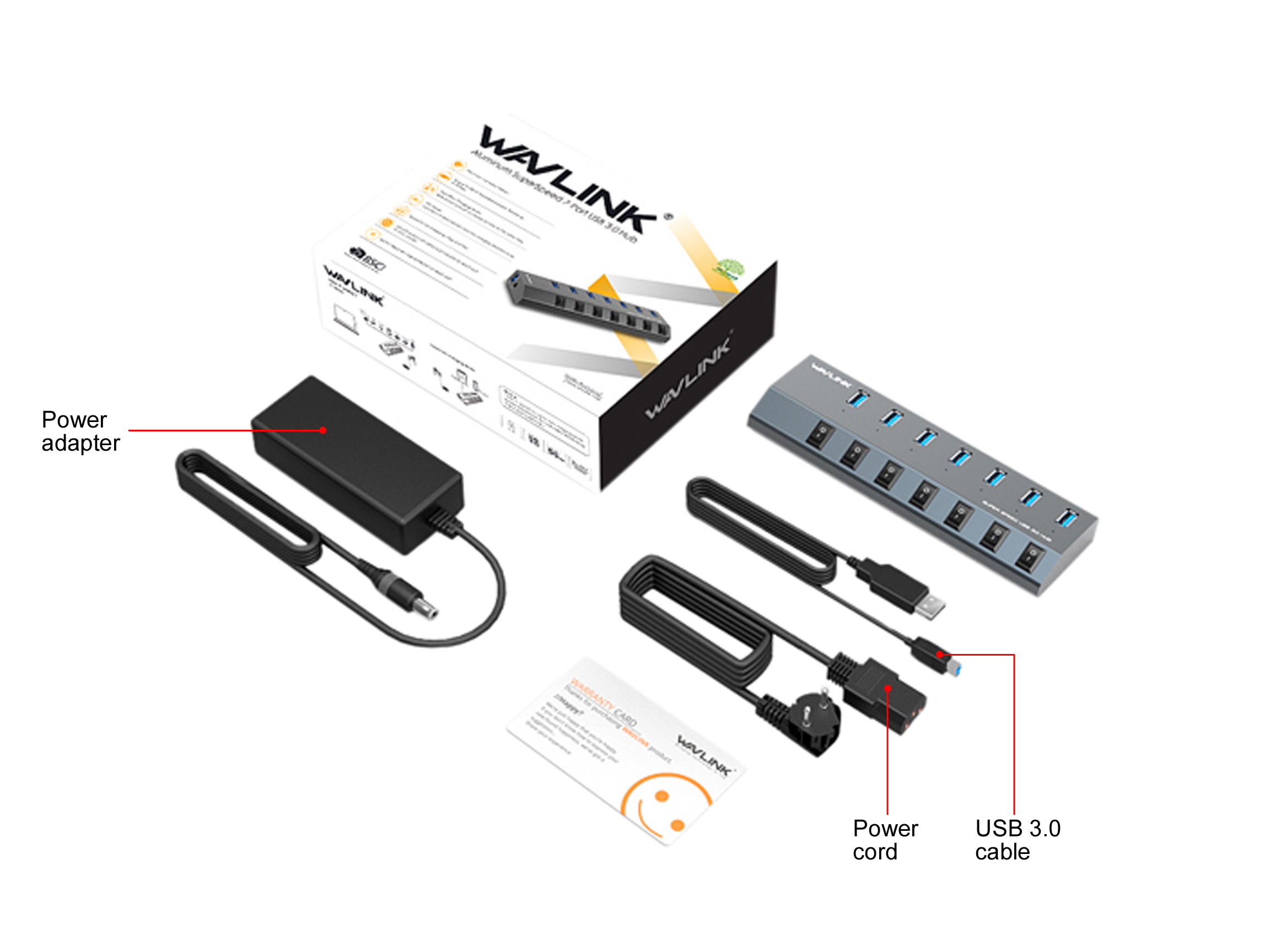 Wavlink 10-Port USB 3.0 Hub with 2x1.5A Fast USB Charging Port, 48W Power Adapter, Peripheral Sharing Switch, LED indicators, USB3.0 Splitter Up to 5Gbps for Android, Apple iOS, Windows Mobile Devices