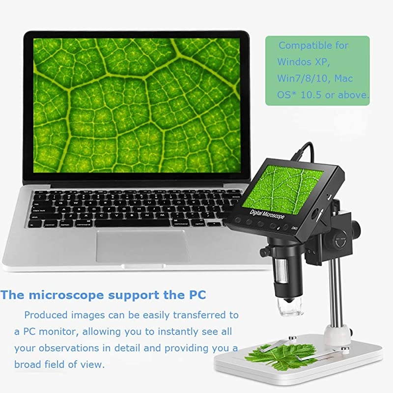 LCD Digital Microscope  43 inch 500X1000X Magnification USB Microscope Magnifier with 8 Adjustable LED Light Rechargeable Handled Microscope Camera for Children Lab Edu Naturalist