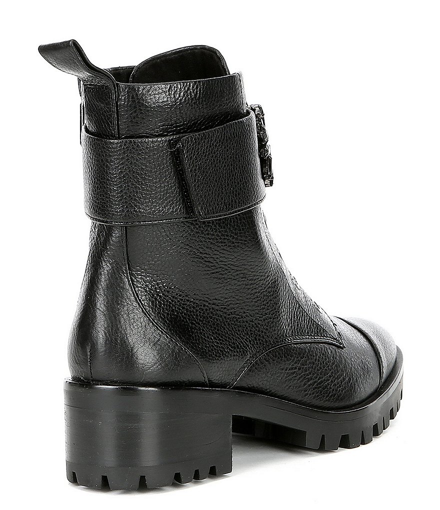 KARL LAGERFELD PARIS Pippa Jeweled Strap Leather Lug Sole Combat Booties