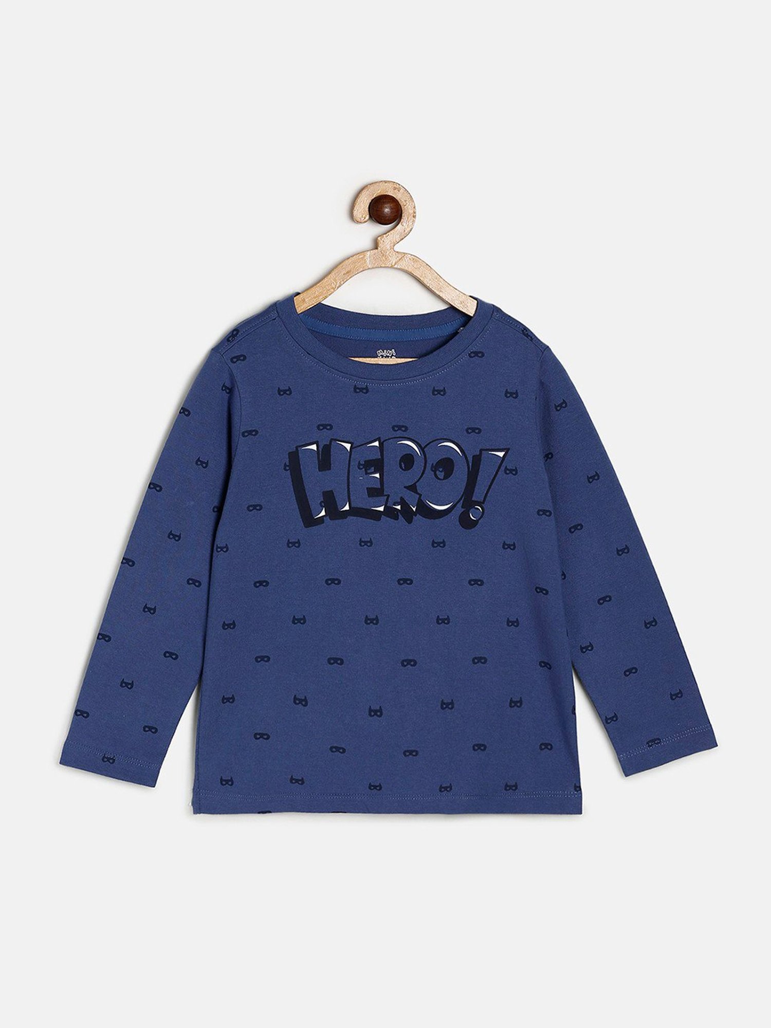 MINIKLUB Kids Blue Printed Full Sleeves T-Shirt