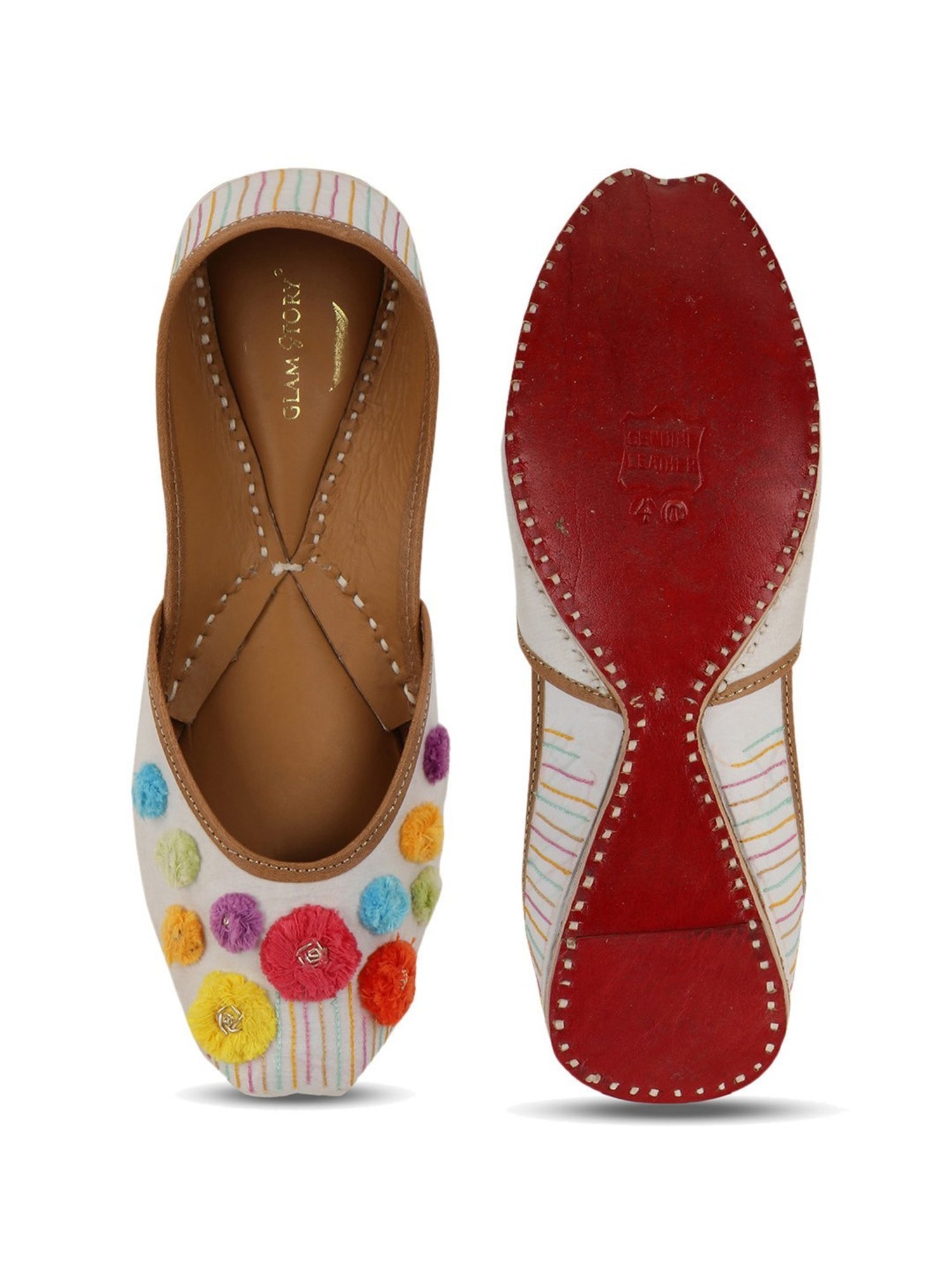 Glam Story Women's White Ethnic Juttis