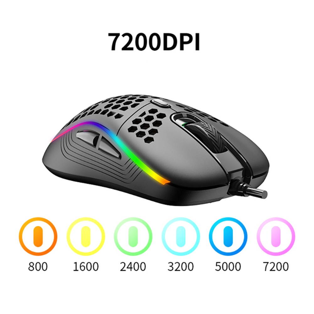 Hollow Out RGB Gaming Mouse Wired, 60g Ultra-Lightweight Honeycomb Computer Gaming Mice, with 6 Function Buttons,7 Backlight ,7200 Adjustable DPI for Windows PC & Laptop Gamers