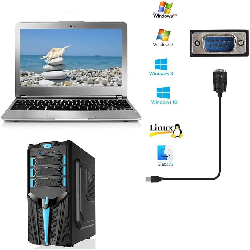 USB to RS232 Cable(5 Feet), USB 2.0 to Serial Cable DB9 Converter Adapter with PL2303 Chipset for Windows 10, 8.1, 8, 7, Vista, XP, 2000, Linux and Mac OS X 10.6 and Above