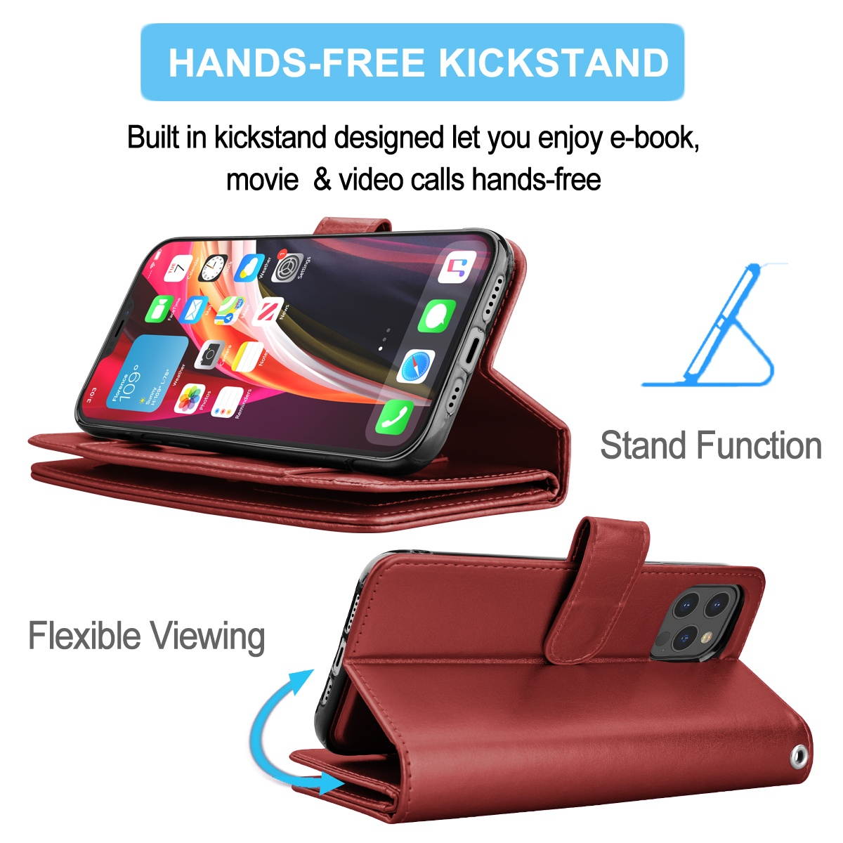 iPhone 12 Case, 6.1" Apple iPhone 12 Pro Wallet Case, Tekcoo PU Leather Case Cash ID Credit Card Slots Holder Carrying Flip Phone Case Cover Kickstand Detachable Magnetic Hard Cases & Strap,Rose Gold