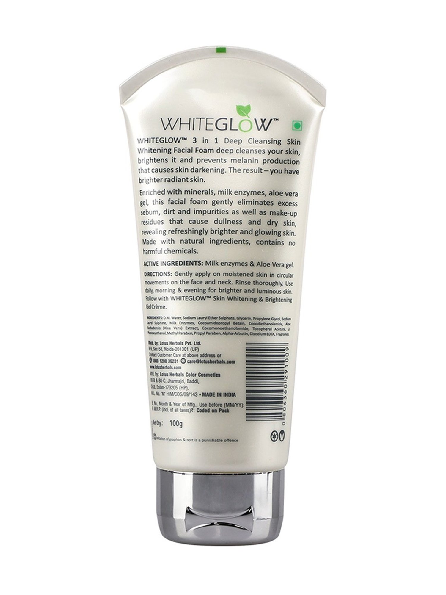 Lotus Herbals Whiteglow 3 In 1 Deep Cleaning Skin Whitening Facial Foam - 100 gm