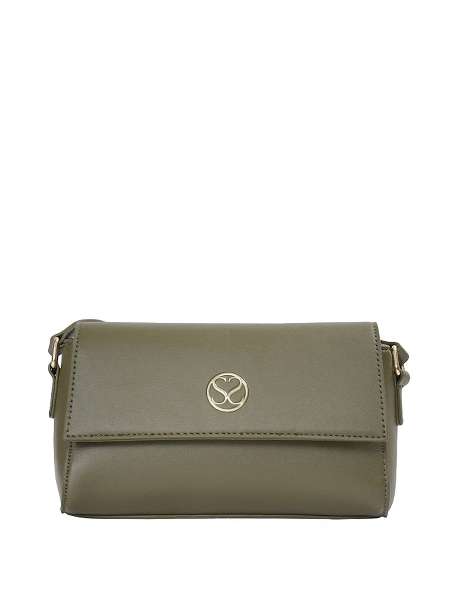 Sugarush Kelly Olive PU Solid Sling Handbag