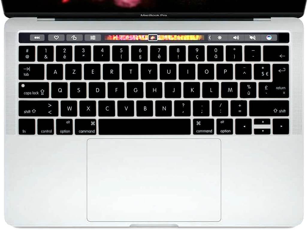 HRH AZERTY French Language Silicone Keyboard Cover Skin for MacBook New Pro with Touch Bar 13 Inch and 15 Inch (A1989/A1706,A1990/A1707) 2018 2016 2017 Release with Touch ID,Both European/USA Layout