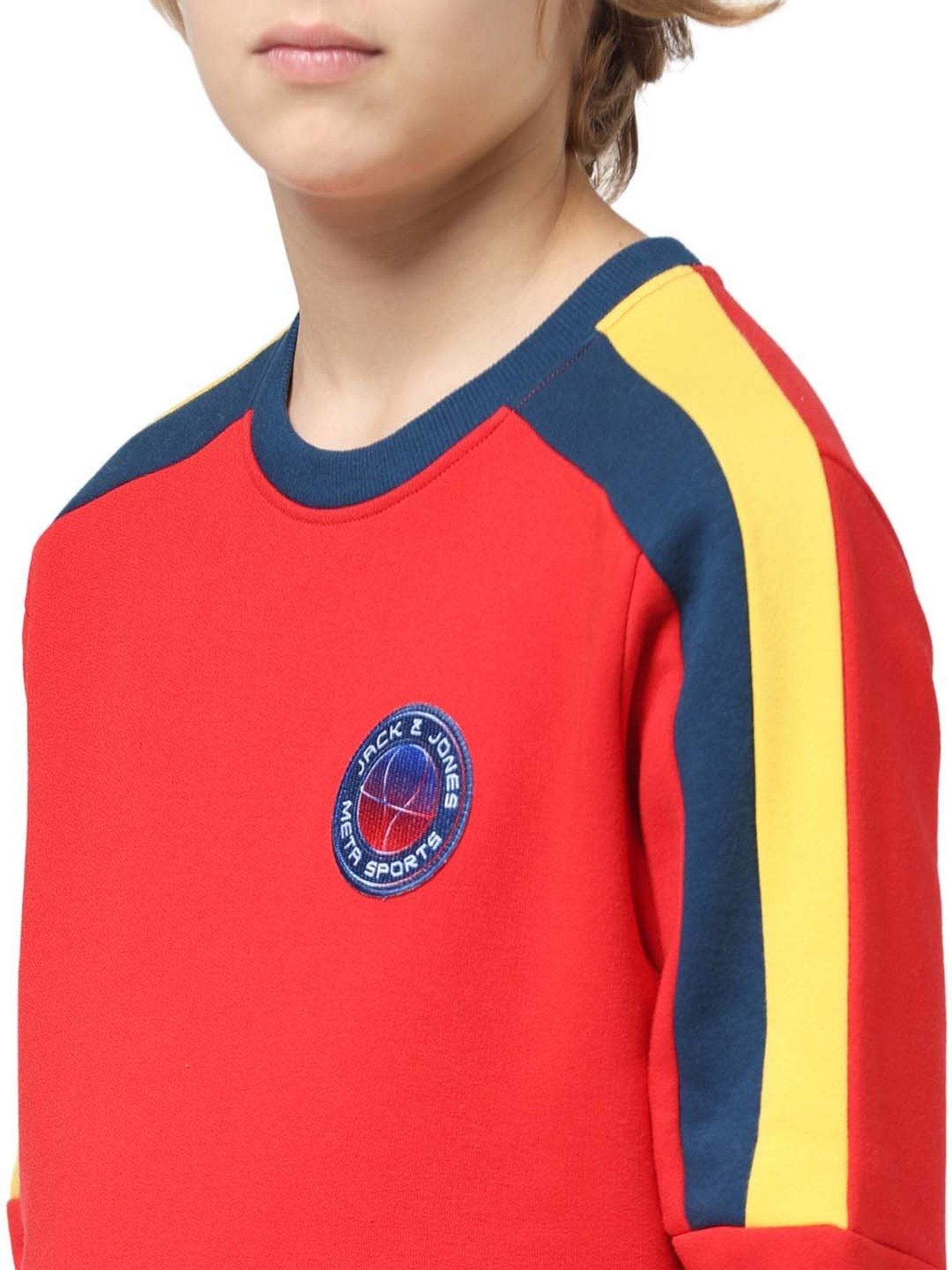 Jack & Jones Junior Mars Red Striped Full Sleeves Sweatshirt