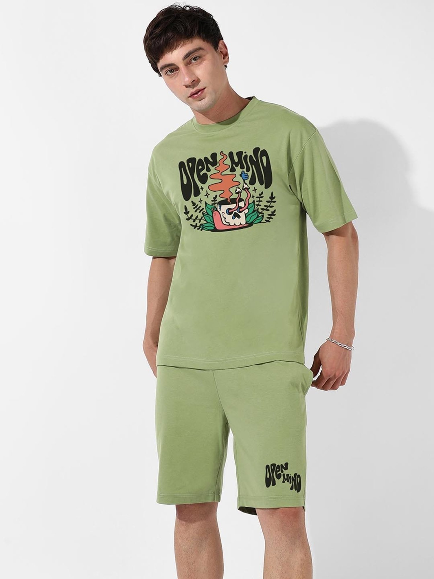Campus Sutra Green Regular Fit Oversized Printed Co-Ord Set