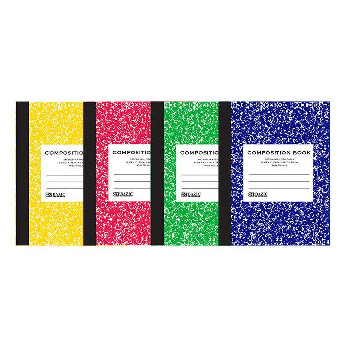 Bazic 509- 48 withR 100 Ct. Assorted Color Marble Composition Book- Pack of 48