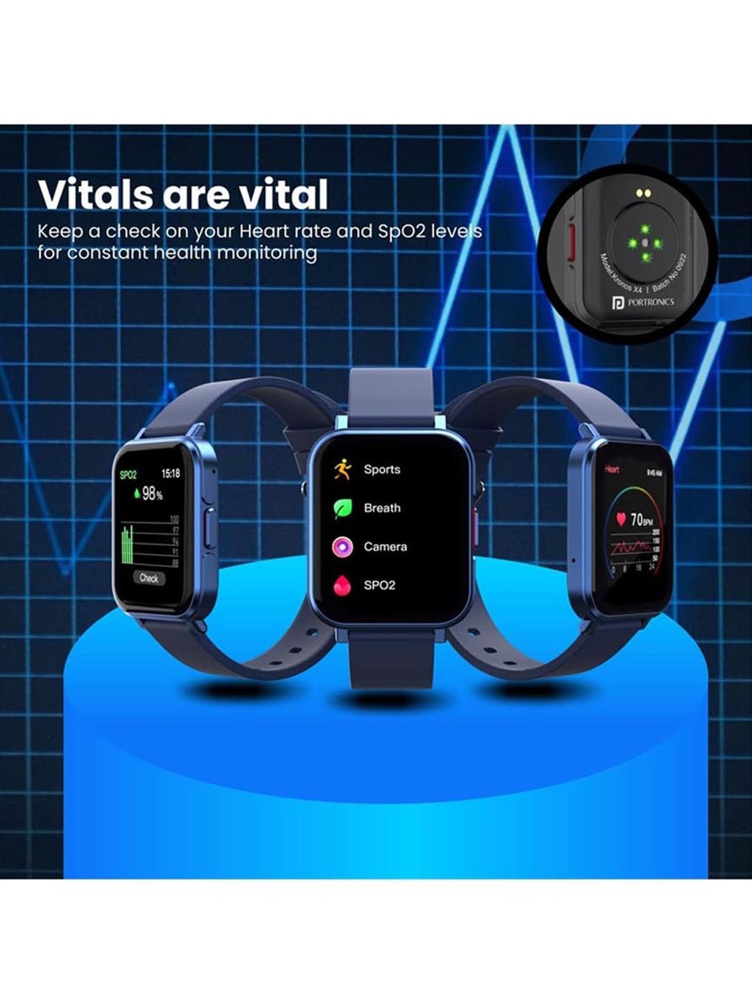 Portronics Kronos X4 Smart Calling Watch with Multiple Sports Mode (Blue)