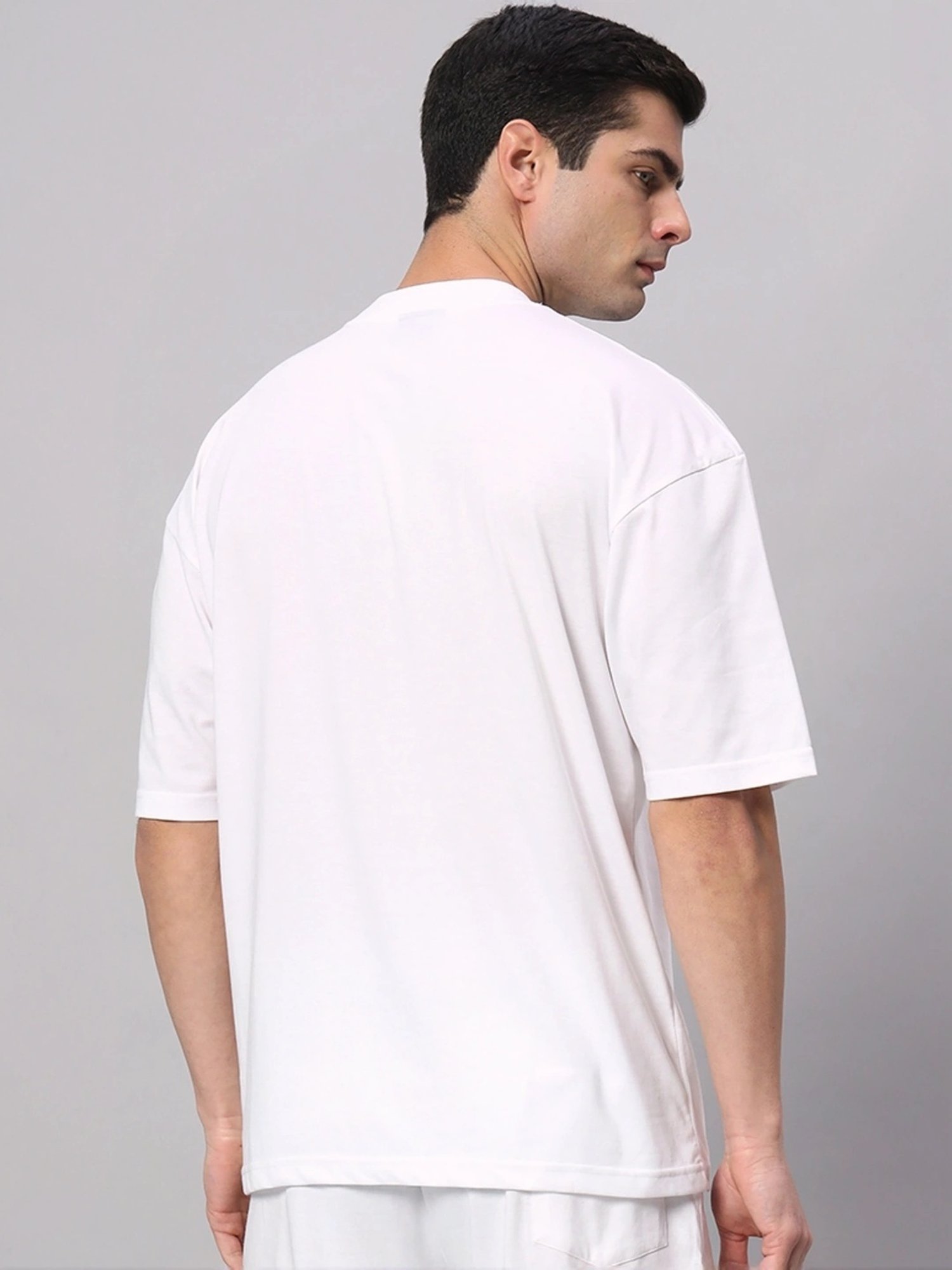 Griffel White Cotton Loose Fit Printed T-Shirt