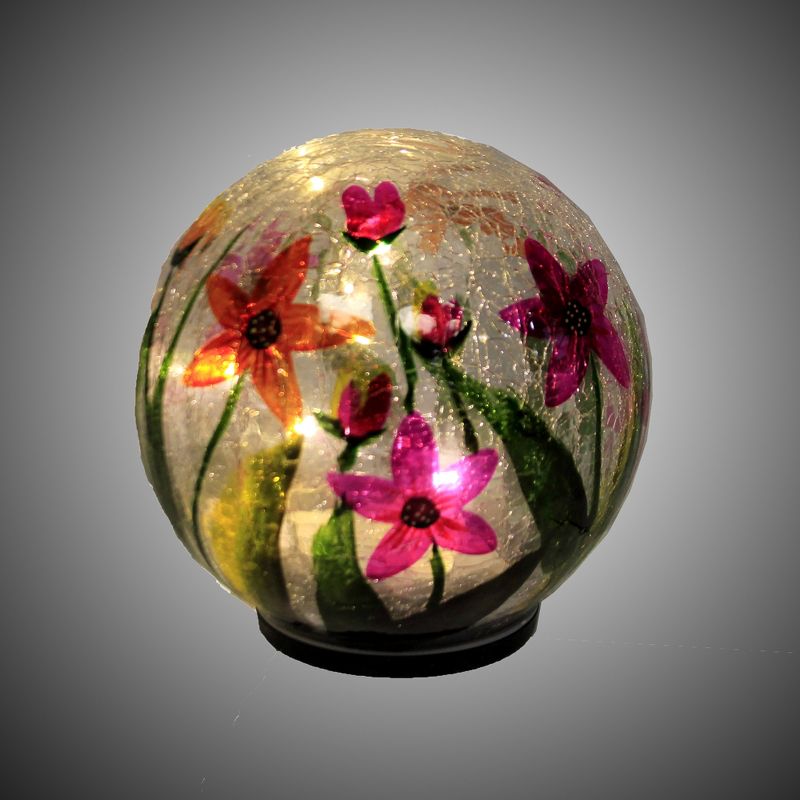 Home & Garden 6.0" Floral Crackled Glass Orb Charm Battery Operated Evergreen Enterprises Inc  -  Outdoor Sculptures And Statues