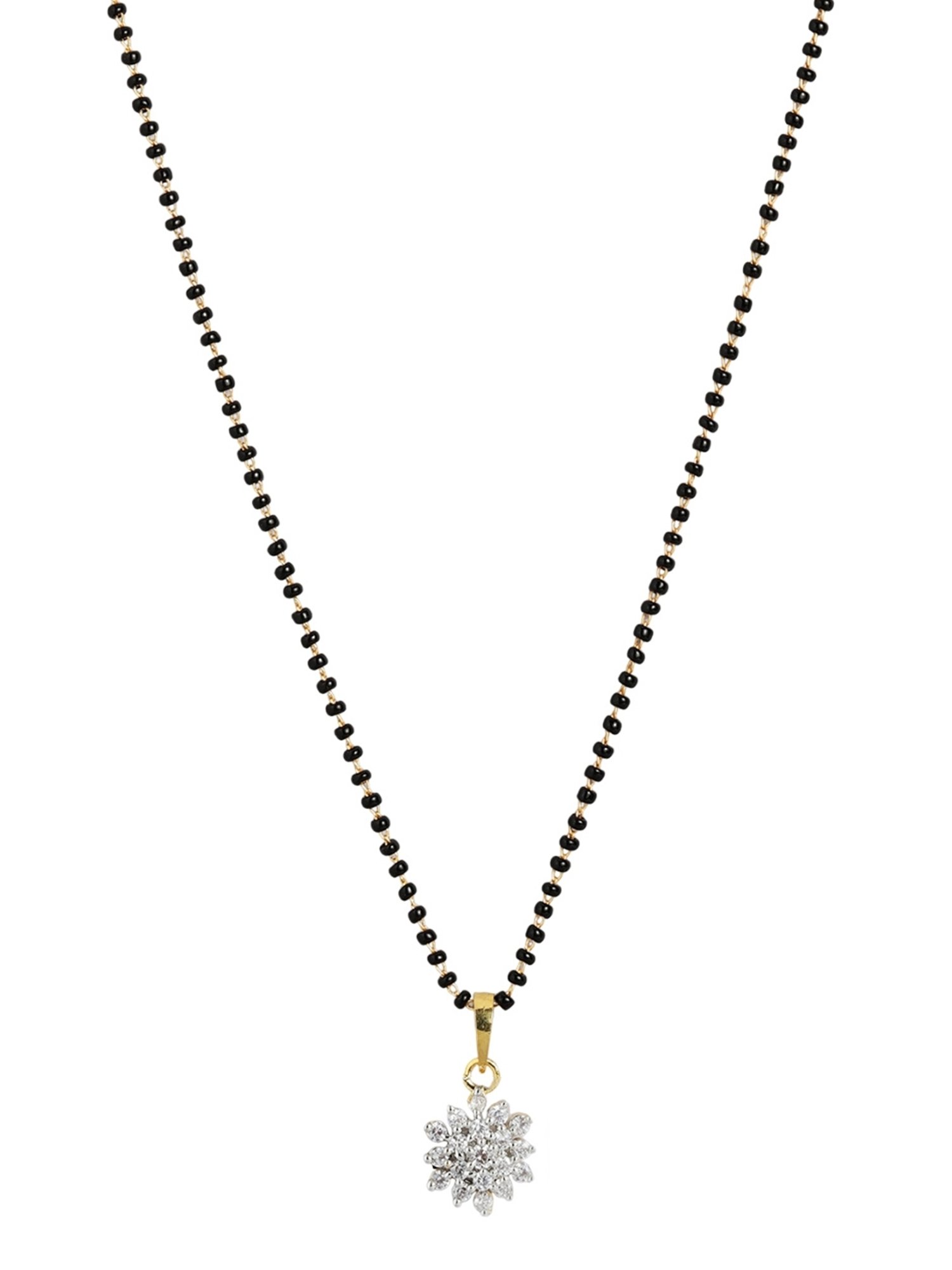 Abdesigns Gold-Plated American Diamond & Black Beaded Mangalsutra