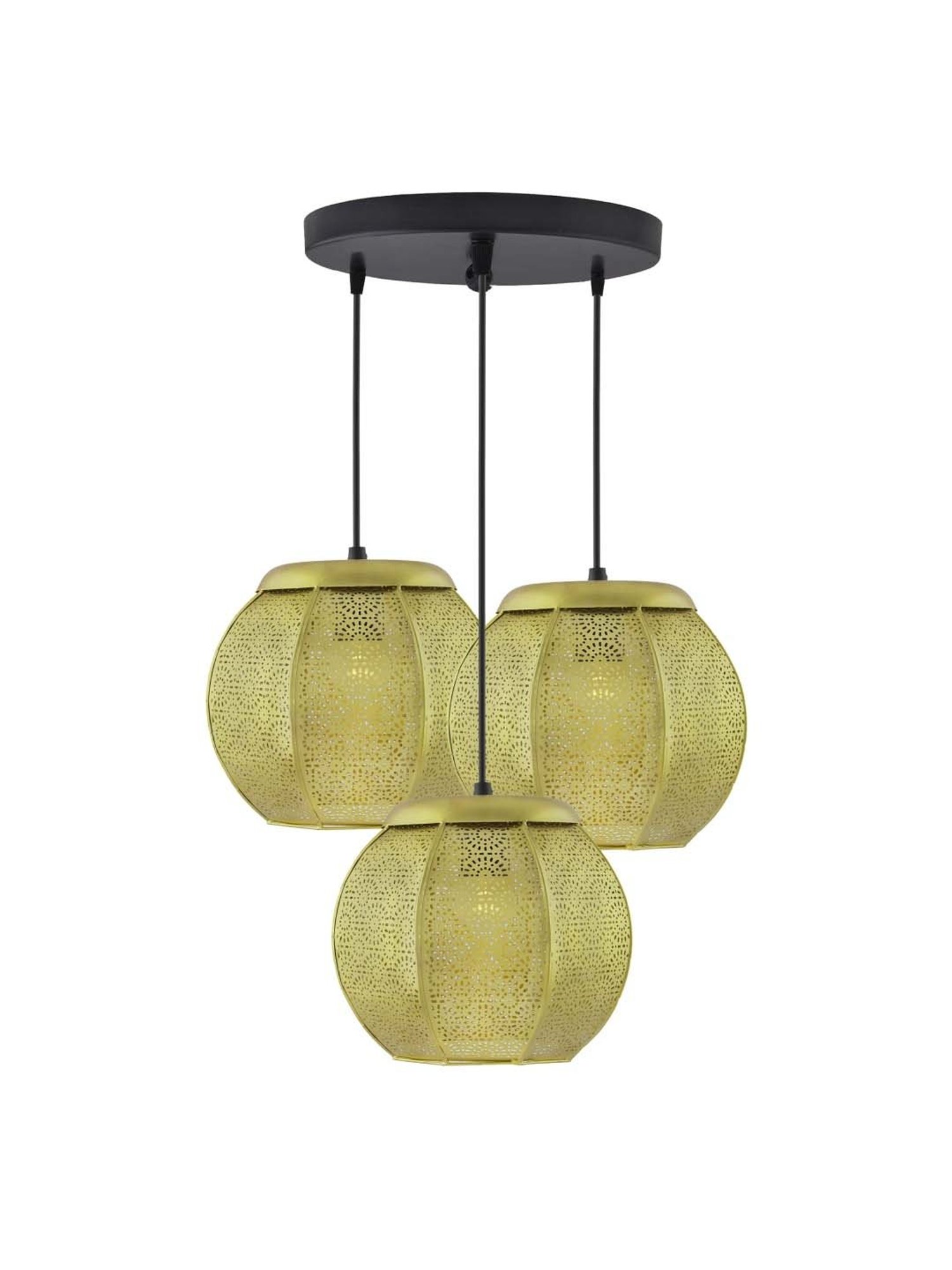 Homesake 3-Lights Round Cluster Golden Metal Classic Moroccan Pendant Light - Set of 1