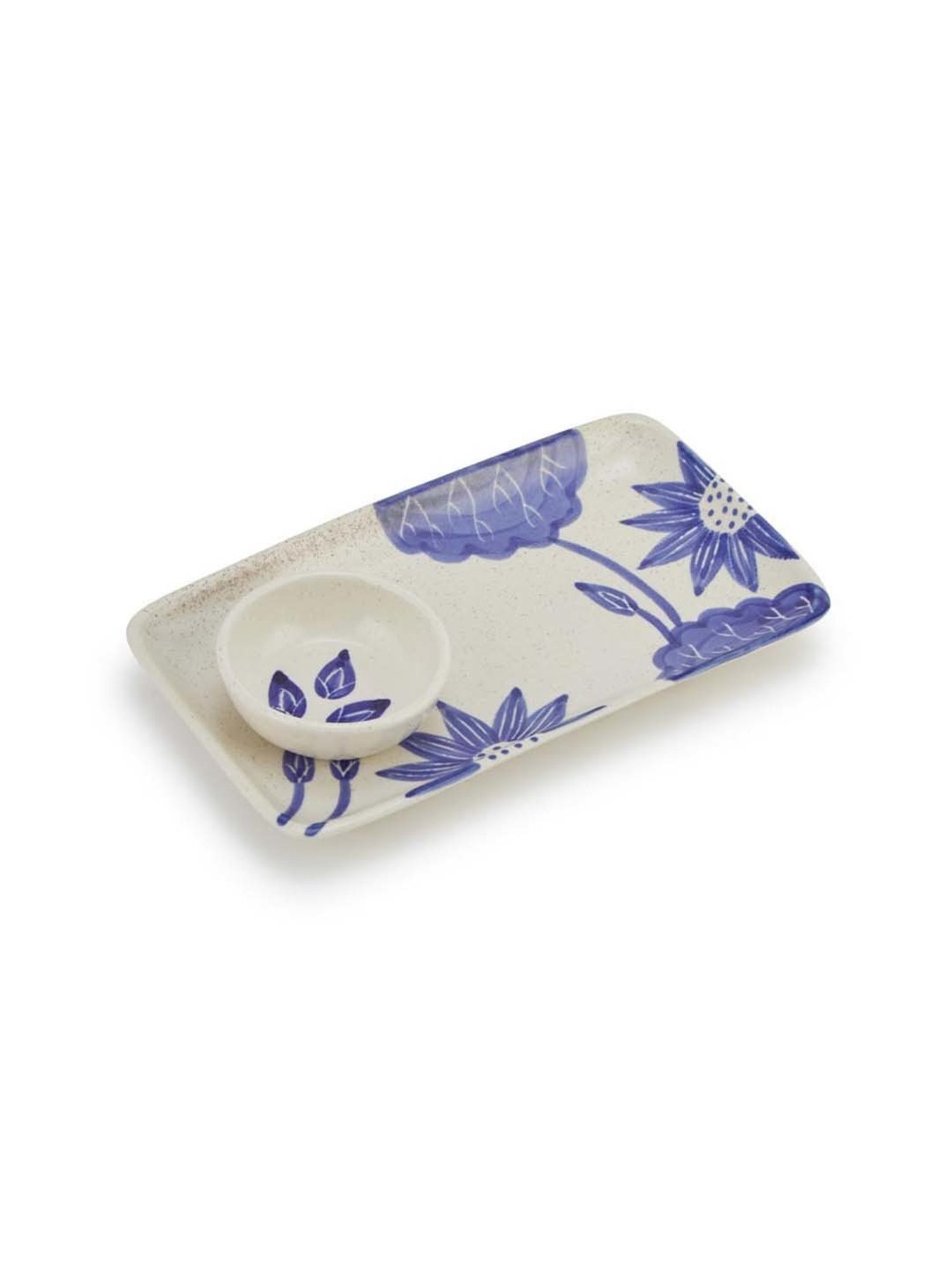 Fabindia Neer White Ceramic 1 Platter & 1 Dip Bowl