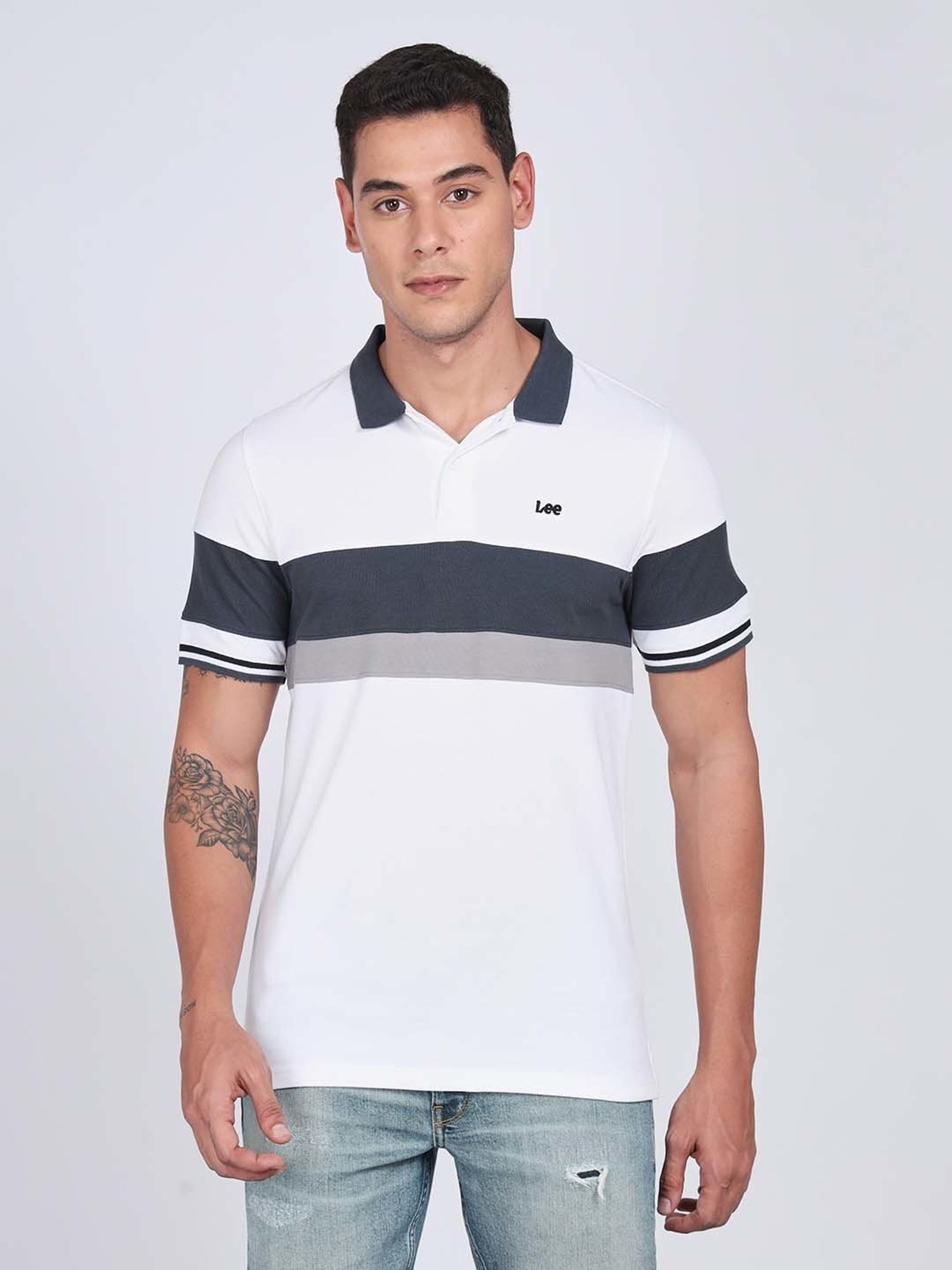 Lee White Slim Fit Cotton Polo T-Shirt