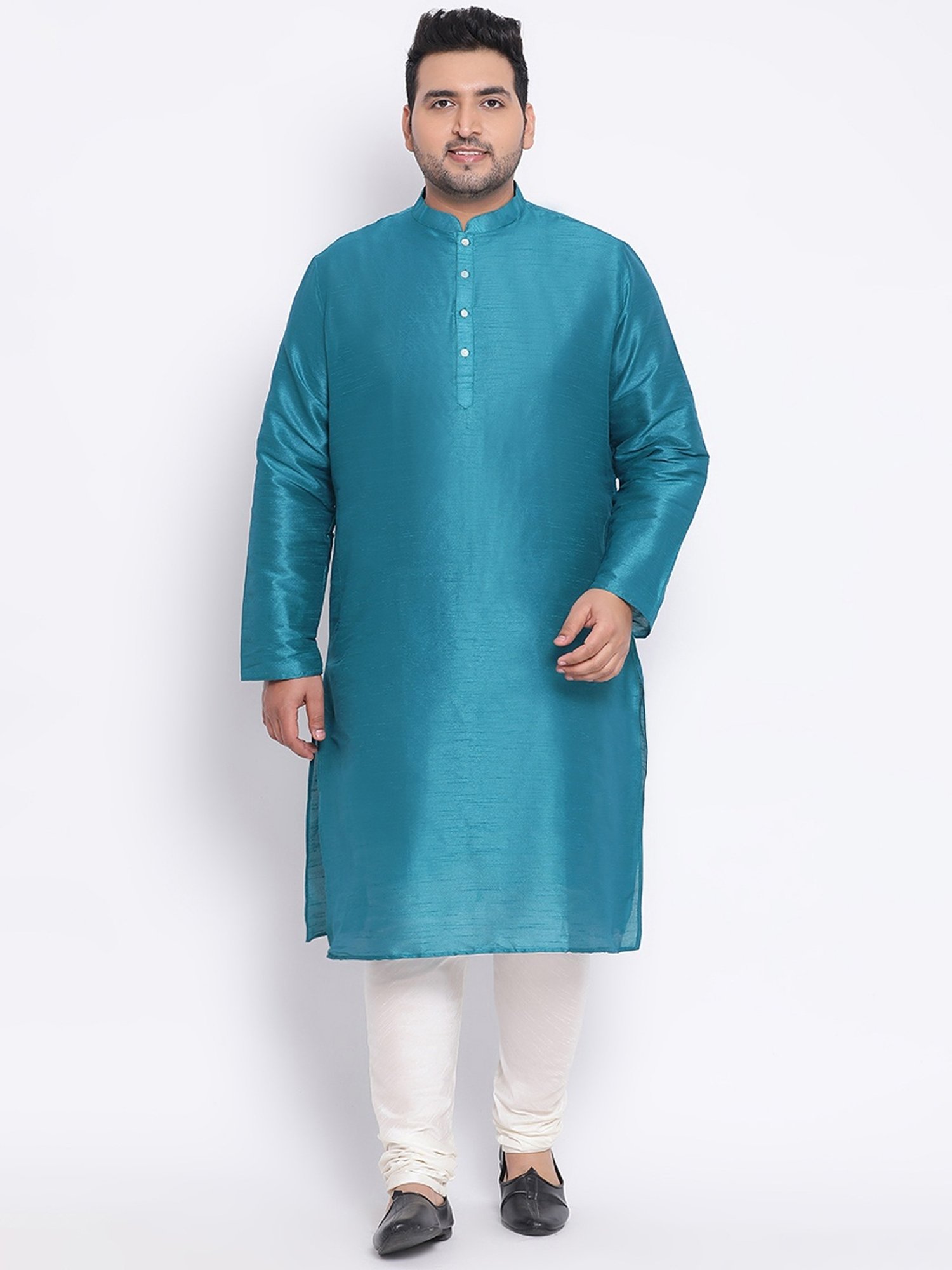 KISAH PLUS Black Regular Fit Jacquard Kurta Set With Jacket