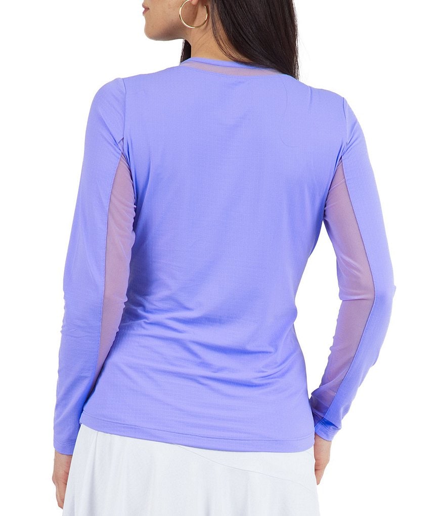 IBKUL Long Sleeve Mesh Inlay Crew Neck Top