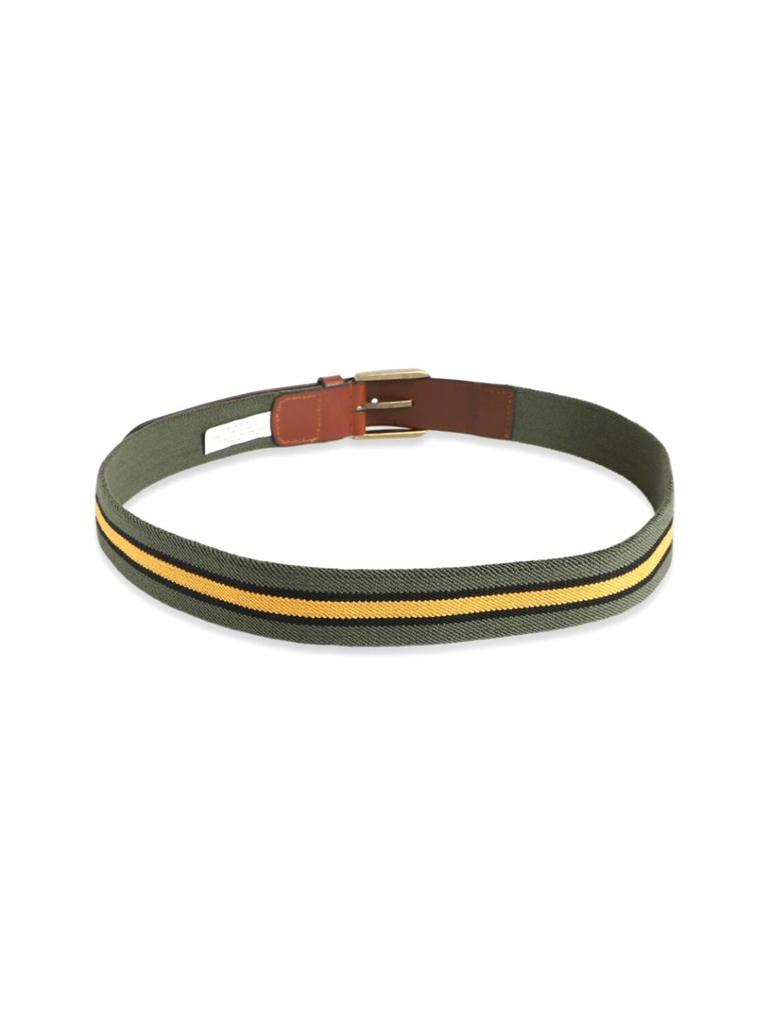 Simon Carter Olive Olive Striped Casual Belt for Men